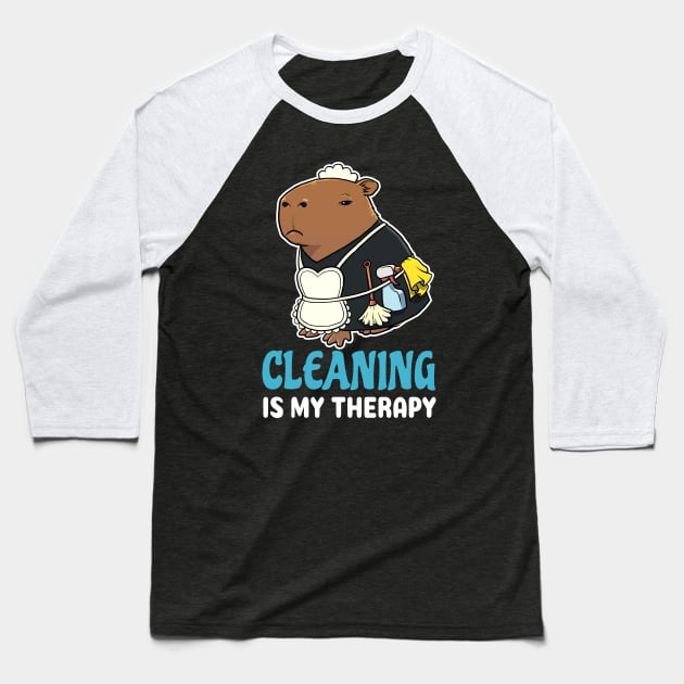 Cleaning is my therapy cartoon Capybara Baseball T-Shirt by capydays